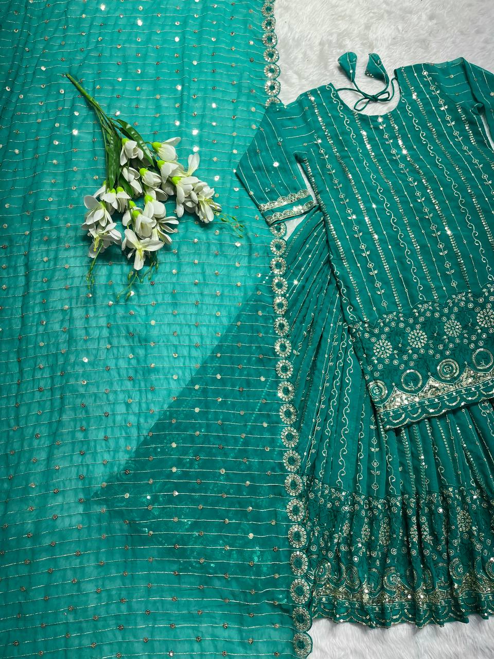 Vibrant Rama Green Gilded Peplum Set